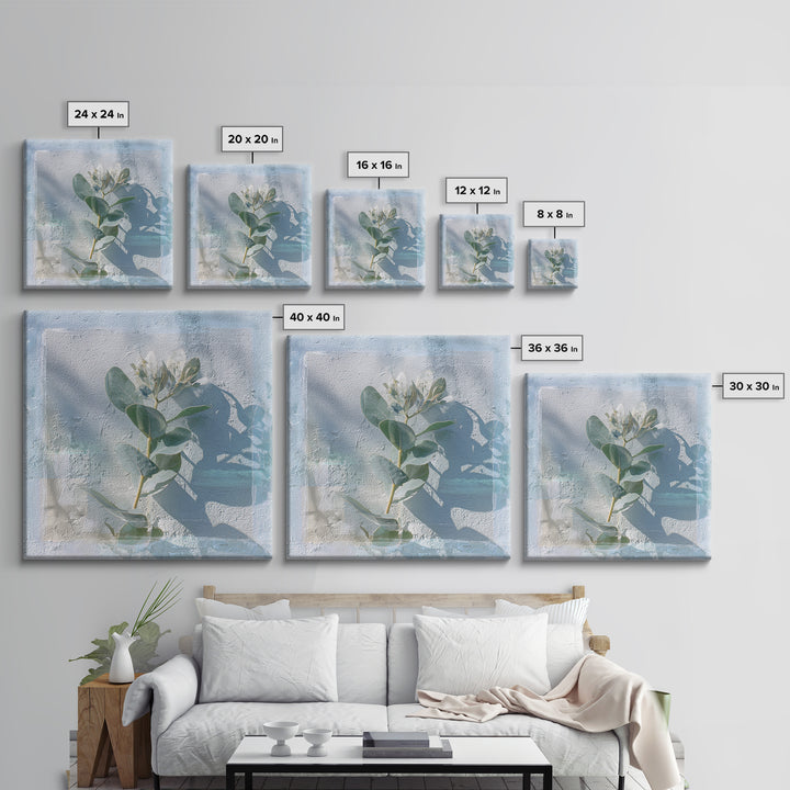 Sunlit Window Plant Shadow on Plaster Framed Canvas Print, Bathroom Art, Unique Wall Art, Bathroom Decor, Abstract Art, Spa, BAT-1x1-42