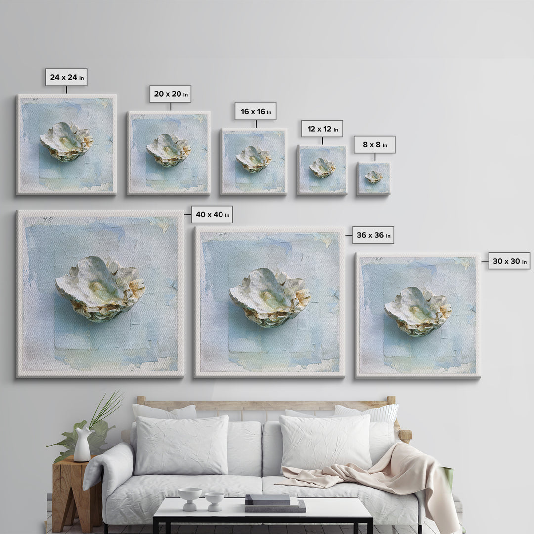 Oyster Shell Study Framed Canvas Print, Bathroom Art, Modern Wall Art, Bathroom Decor, Fine Art, Spa, Wall Decor, Neutral Decor, BAT-1x1-46