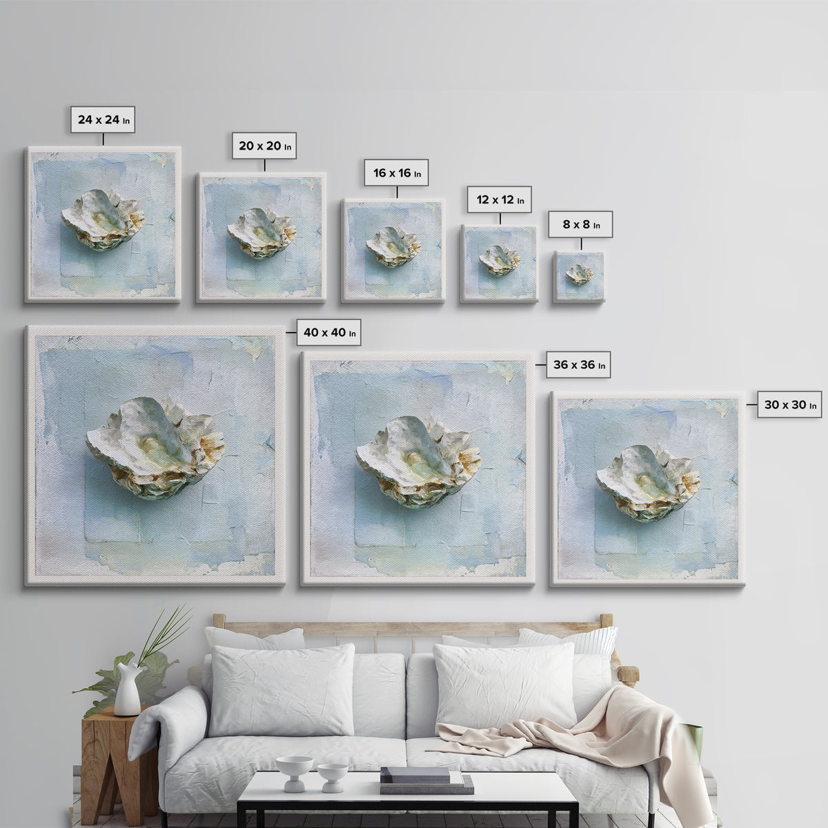 Oyster Shell Study Framed Canvas Print, Bathroom Art, Modern Wall Art, Bathroom Decor, Fine Art, Spa, Wall Decor, Neutral Decor, BAT-1x1-46