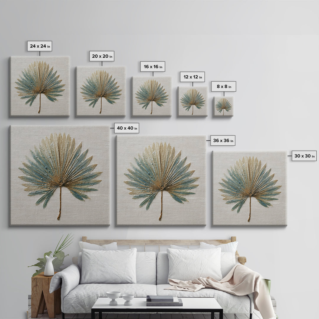 Simple Palm Frond on Off White Linen Framed Canvas Print, Bathroom Art, Dog Portrait, Bathroom Decor, Spa, Minimalist Wall Art, BAT-1x1-47