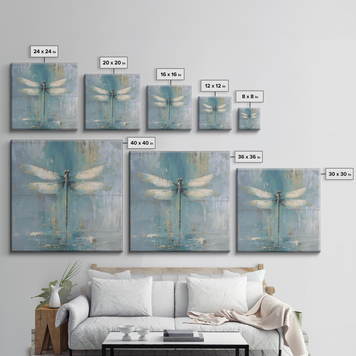 Delicate Dragonfly Above a Pond Surface Framed Canvas Print, Bathroom Art, Home Decor, Bathroom Decor, Fine Art, Spa, BAT-1x1-48