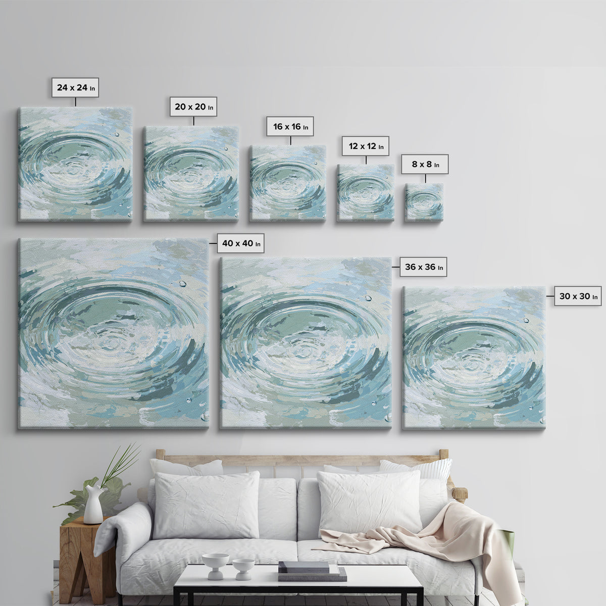Abstract Water Ripples Framed Canvas Print, Bathroom Art, Halloween Art, Bathroom Decor, Abstract Art, Spa, Textured Painting, BAT-1x1-53