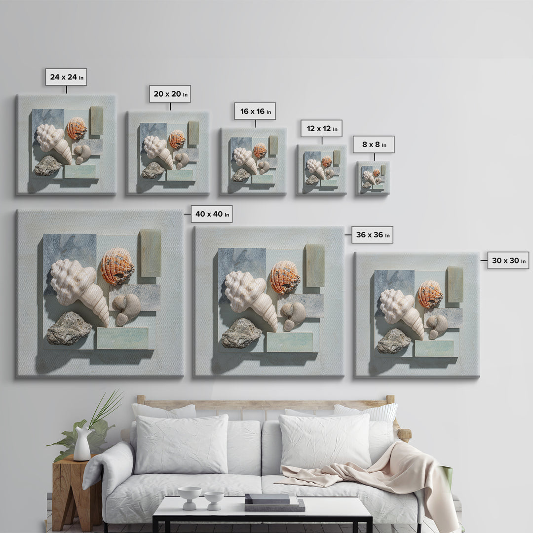 Coral and Shell Arrangement Canvas Print, Bathroom Art, Funny Bathroom Art, Bathroom Decor, Fine Art, Spa, Art Print, BAT-1x1-59