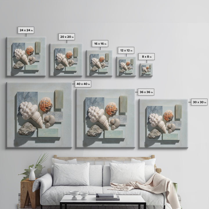 Coral and Shell Arrangement Canvas Print, Bathroom Art, Funny Bathroom Art, Bathroom Decor, Fine Art, Spa, Art Print, BAT-1x1-59