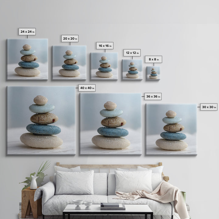Monochrome Pebble Stack Framed Canvas Print, Bathroom Art, Bathroom Art Decor, Bathroom Decor, Oil Painting, Spa, Boho Decor, BAT-1x1-61