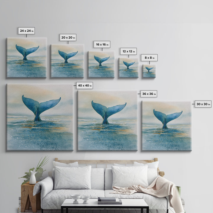Watercolor Whale Tail Framed Canvas Print, Bathroom Art, Halloween Art, Bathroom Decor, Oil Painting, Spa, Textured Painting, BAT-1x1-63