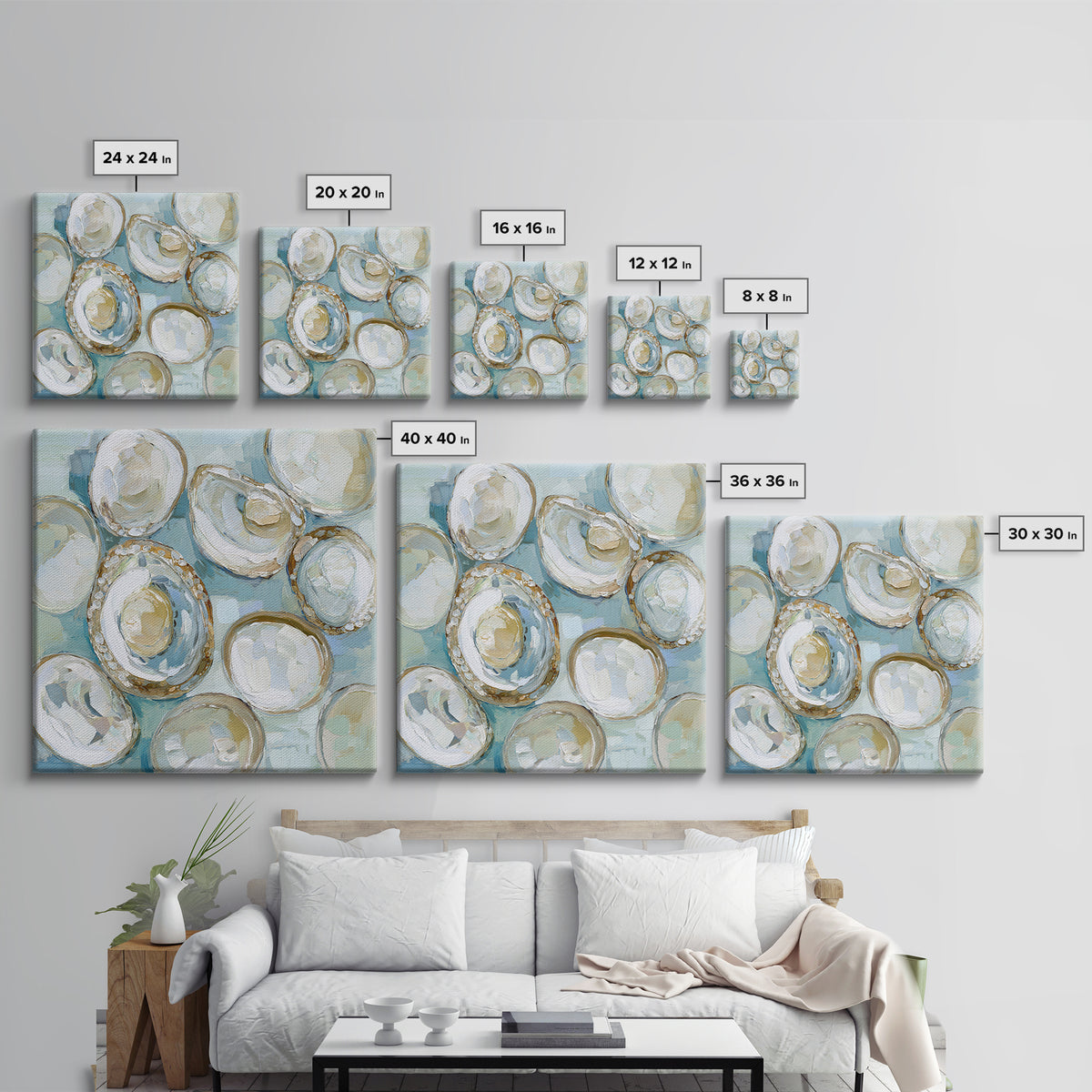 Oyster Shell Study Framed Canvas Print, Bathroom Art, Modern Wall Art, Bathroom Decor, Fine Art, Spa, Wall Decor, Neutral Decor, BAT-1x1-70