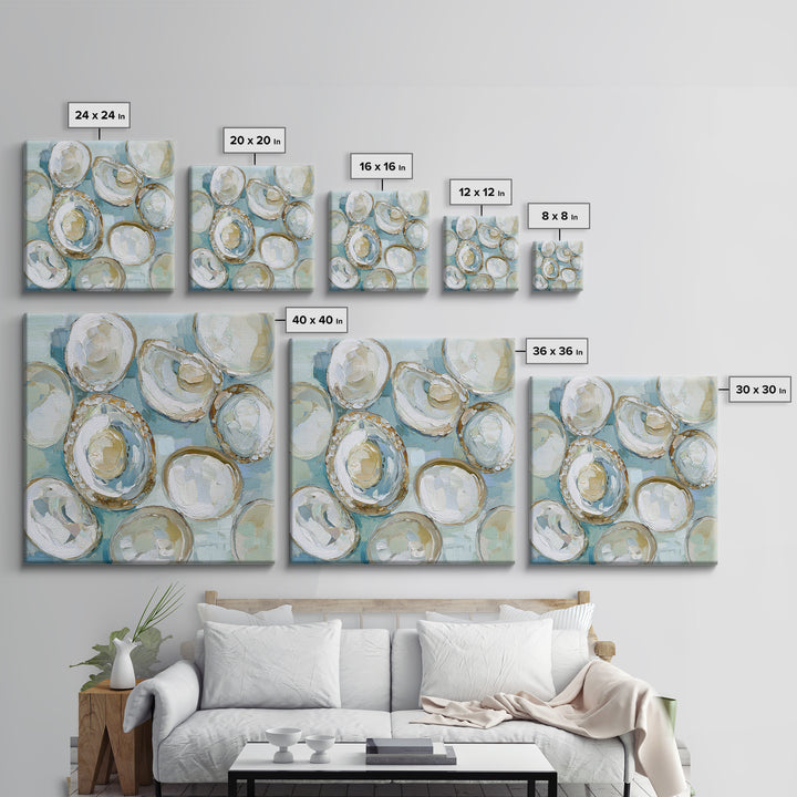 Oyster Shell Study Framed Canvas Print, Bathroom Art, Modern Wall Art, Bathroom Decor, Fine Art, Spa, Wall Decor, Neutral Decor, BAT-1x1-70