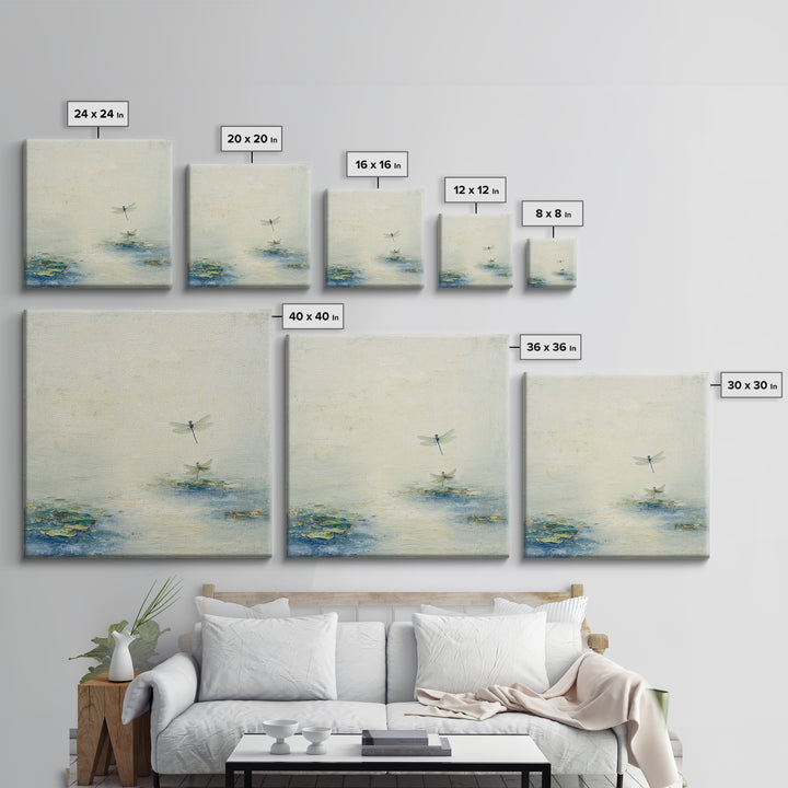 Delicate Dragonfly Above a Pond Surface Framed Canvas Print, Bathroom Art, Bathroom Art Decor, Bathroom Decor, Fine Art, Spa, BAT-1x1-72