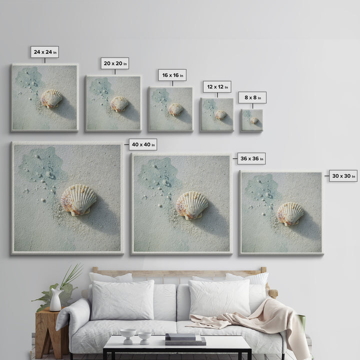 Minimal Seashell Still Life on Pale Sand Canvas Print, Bathroom Art, Gallery Decor, Bathroom Decor, Spa, Minimalist Decor, BAT-1x1-75