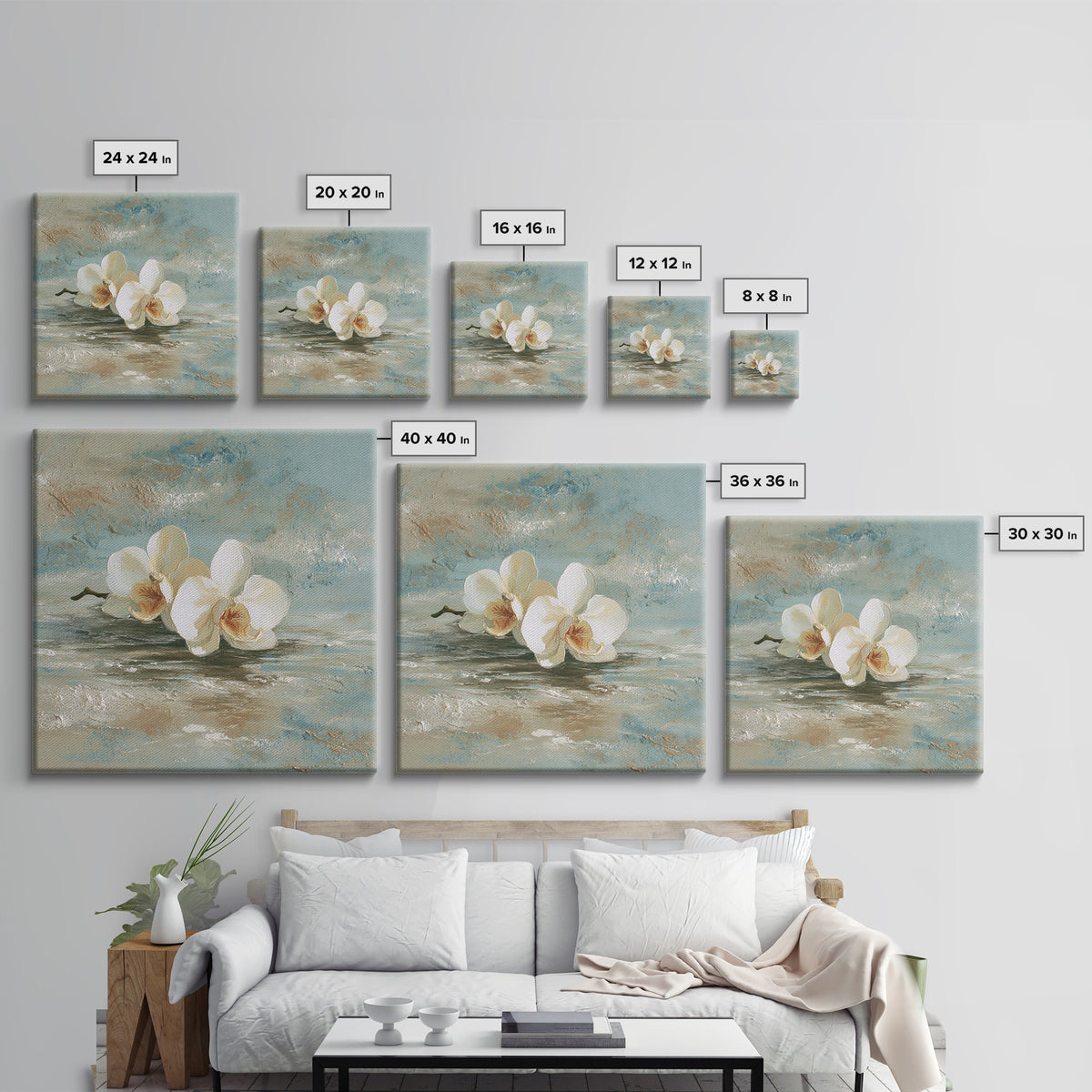 White Orchid on Warm Stone Background Canvas Print, Bathroom Art, Bathroom Art Decor, Bathroom Decor, Fine Art, Spa, Boho Decor, BAT-1x1-76