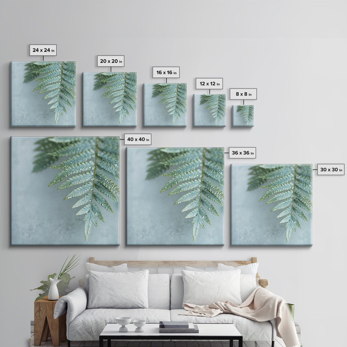 Green Fern Frond Closeup Canvas Print, Bathroom Art, Halloween Art, Bathroom Decor, Oil Painting, Spa, Textured Painting, BAT-1x1-82