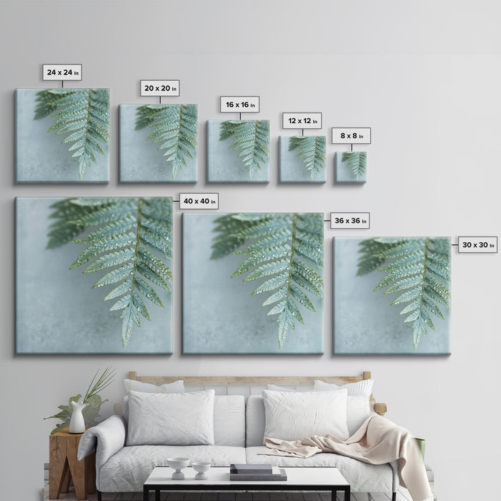 Green Fern Frond Closeup Canvas Print, Bathroom Art, Halloween Art, Bathroom Decor, Oil Painting, Spa, Textured Painting, BAT-1x1-82