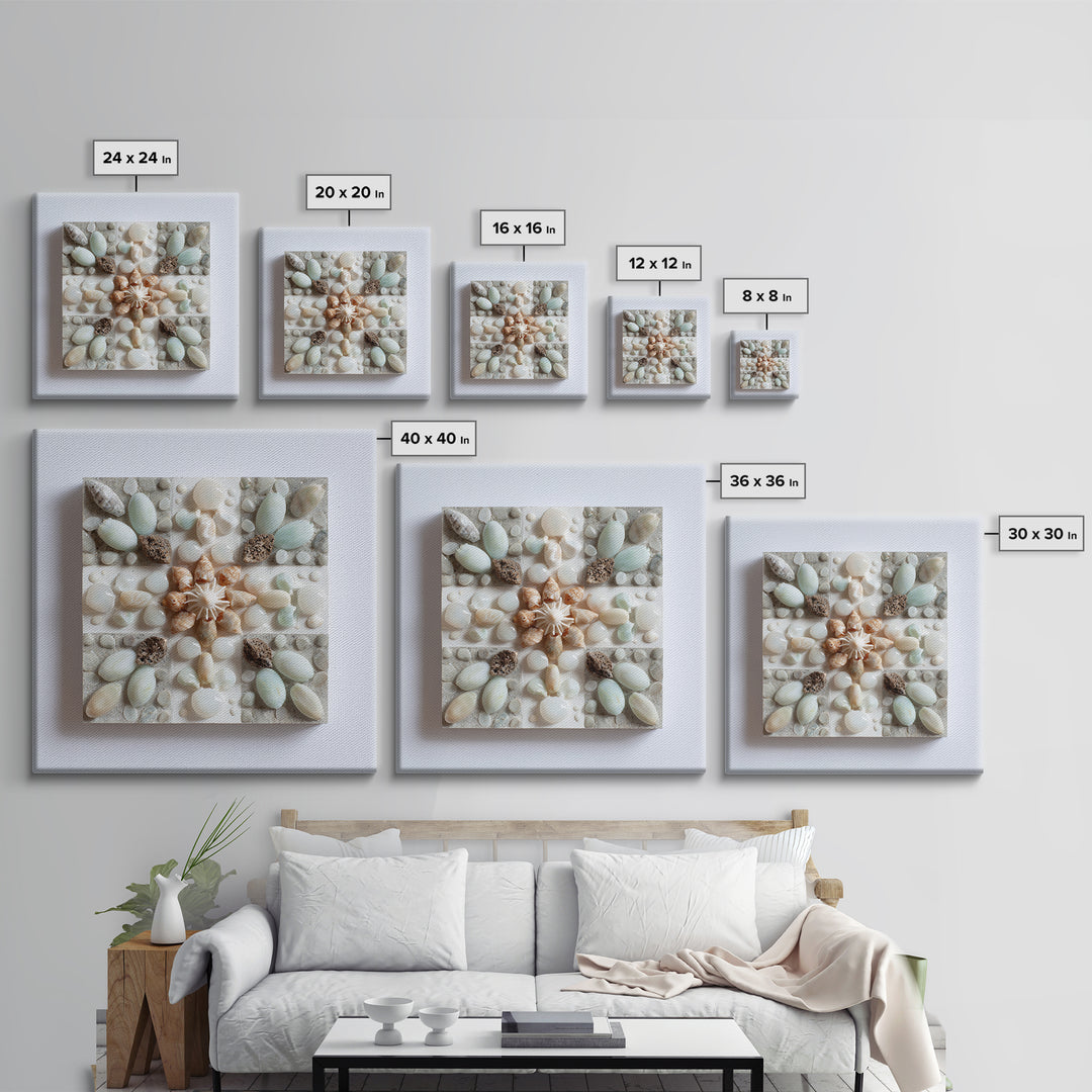 Coral and Shell Arrangement Framed Canvas Print, Bathroom Art, Neutral Decor, Bathroom Decor, Fine Art, Spa, Wall Art, BAT-1x1-83