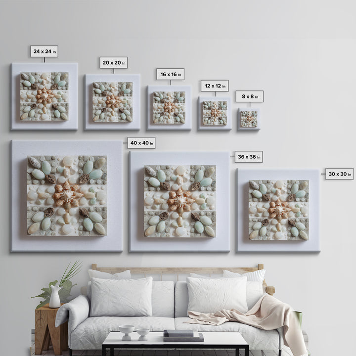 Coral and Shell Arrangement Framed Canvas Print, Bathroom Art, Neutral Decor, Bathroom Decor, Fine Art, Spa, Wall Art, BAT-1x1-83