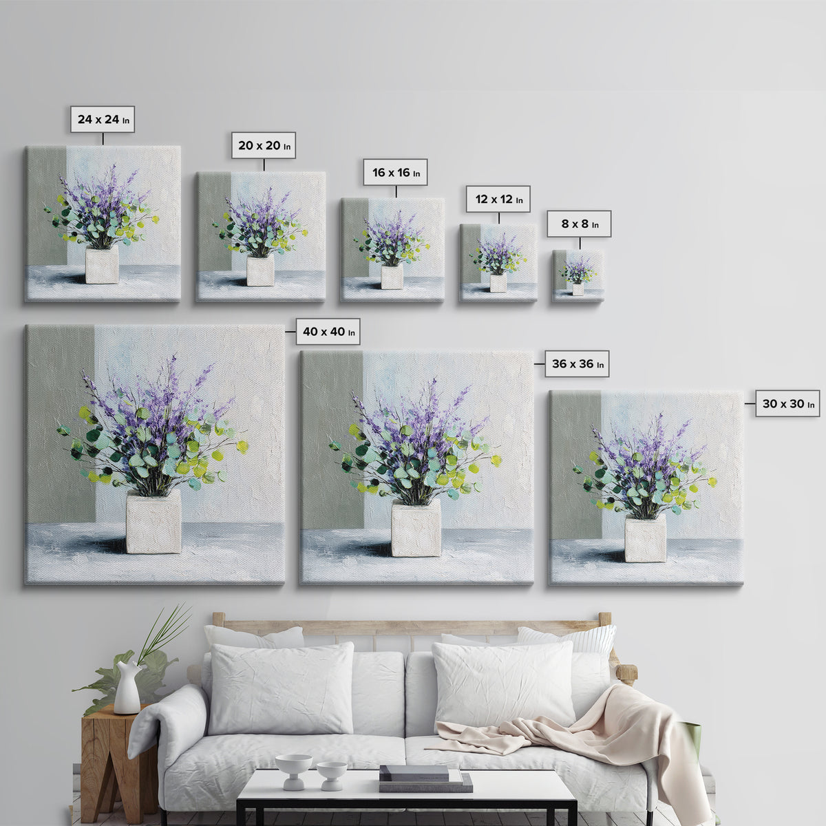Lavender Sprigs in a Ceramic Vase Framed Canvas Print, Bathroom Art, Bathroom Wallpaper, Bathroom Decor, Abstract Art, Spa, BAT-1x1-84
