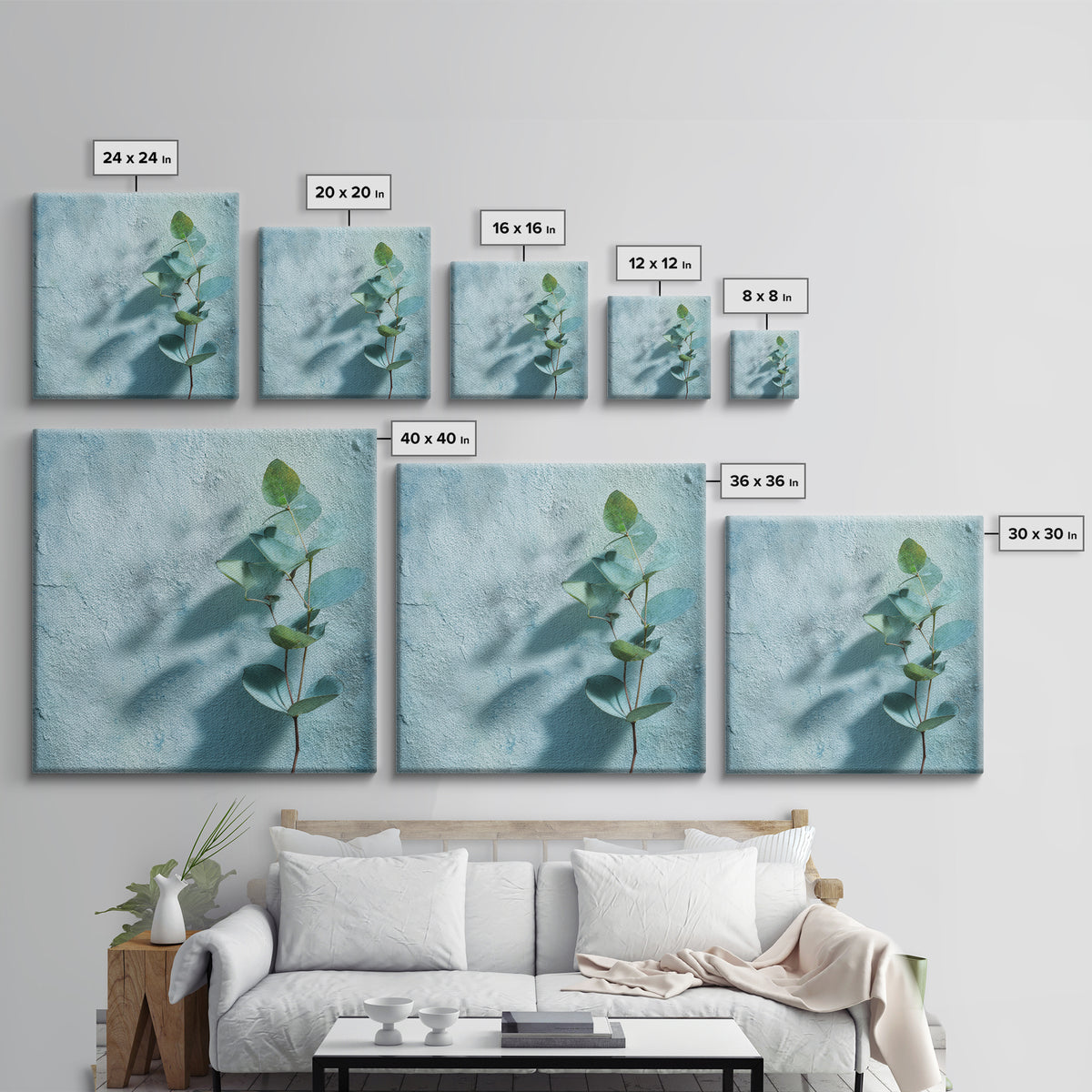 Sunlit Window Plant Shadow on Plaster Canvas Print, Bathroom Art, Bathroom Art Decor, Bathroom Decor, Fine Art, Spa, Boho Decor, BAT-1x1-90