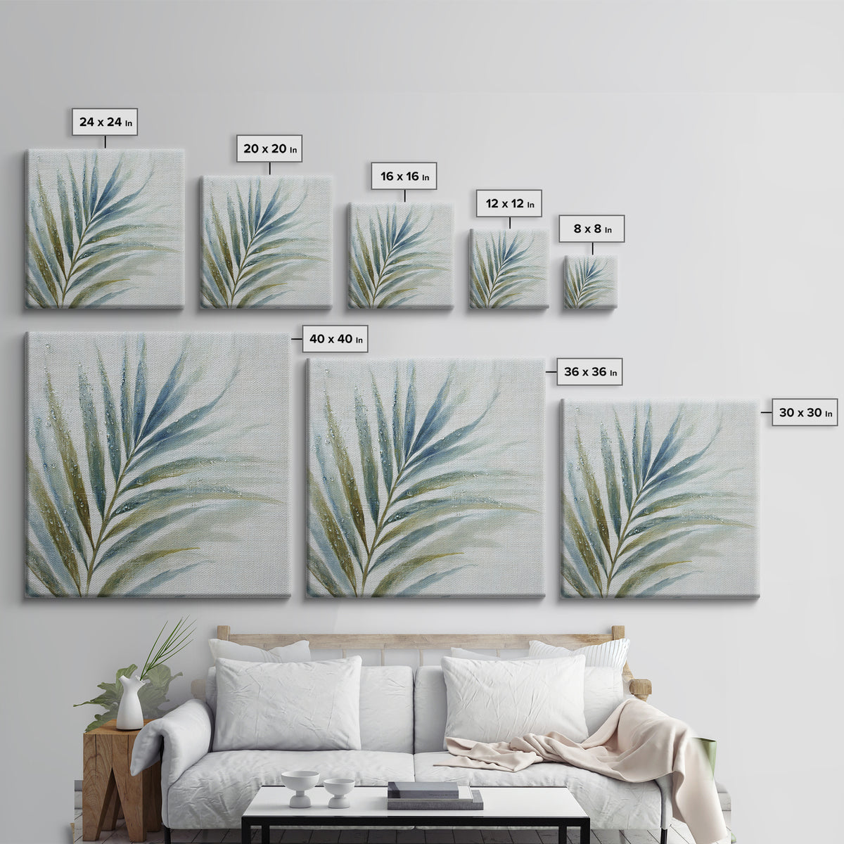 Simple Palm Frond on Off White Linen Canvas Print, Bathroom Art, Bathroom Print, Bathroom Decor, Abstract Art, Spa, BAT-1x1-95