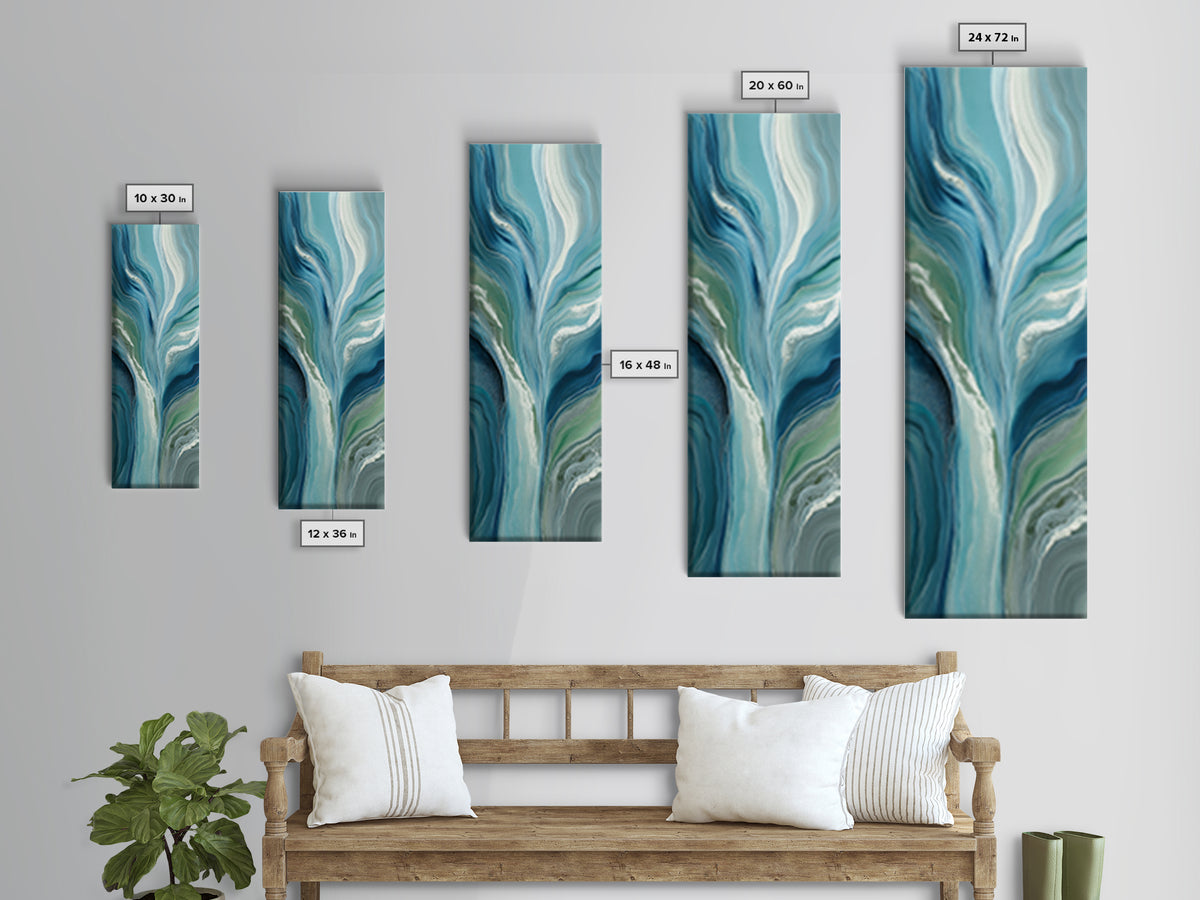 Calming Blue Ocean Wave Study Canvas Print, Bathroom Art, Halloween Art, Bathroom Decor, Oil Painting, Spa, Textured Painting, BAT-1x3-13