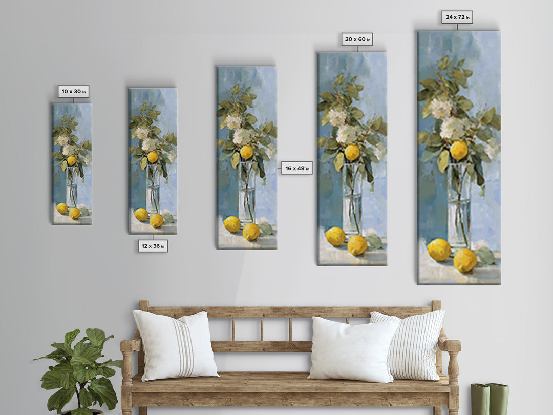 Lemon and Botanical Still Life Canvas Print, Bathroom Art, Bathroom Accessories, Bathroom Decor, Oil Painting, Spa, BAT-1x3-18