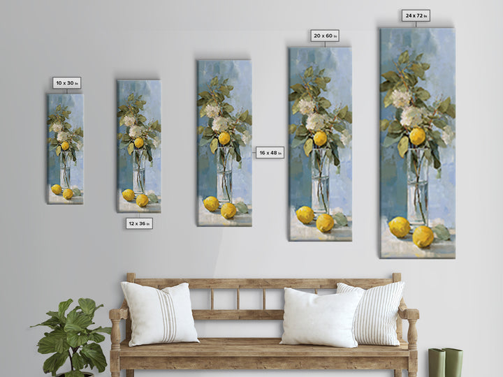 Lemon and Botanical Still Life Canvas Print, Bathroom Art, Bathroom Accessories, Bathroom Decor, Oil Painting, Spa, BAT-1x3-18