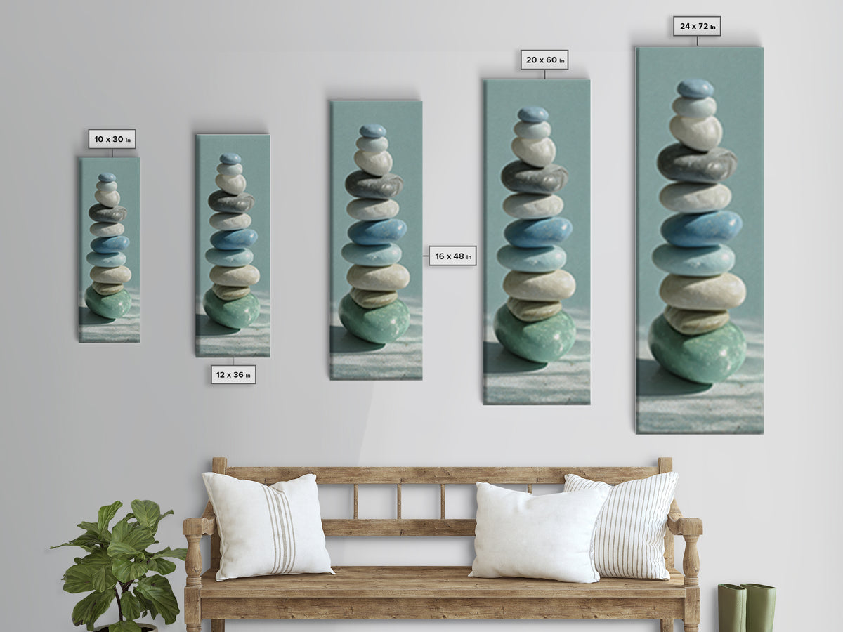 Monochrome Pebble Stack Canvas Print, Bathroom Art, Textured Painting, Bathroom Decor, Fine Art, Spa, Bathroom Wall Art, BAT-1x3-25
