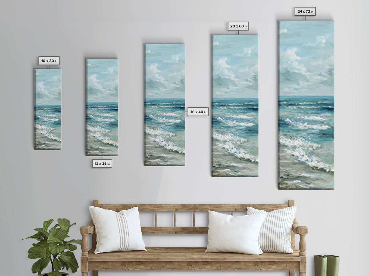 Calming Blue Ocean Wave Study Canvas Print, Bathroom Art, Halloween Art, Bathroom Decor, Oil Painting, Spa, Textured Painting, BAT-1x3-37