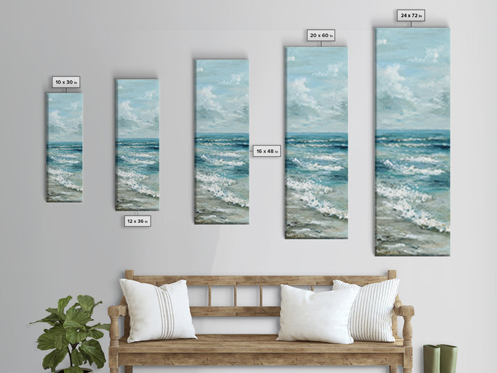 Calming Blue Ocean Wave Study Canvas Print, Bathroom Art, Halloween Art, Bathroom Decor, Oil Painting, Spa, Textured Painting, BAT-1x3-37