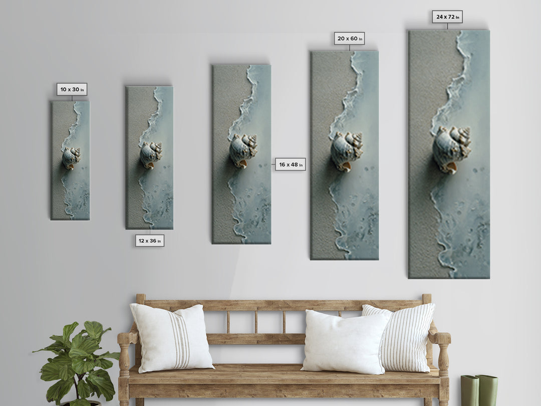 Minimal Seashell Still Life on Pale Sand Canvas Print, Bathroom Art, Textured Painting, Bathroom Decor, Fine Art, Spa, BAT-1x3-39