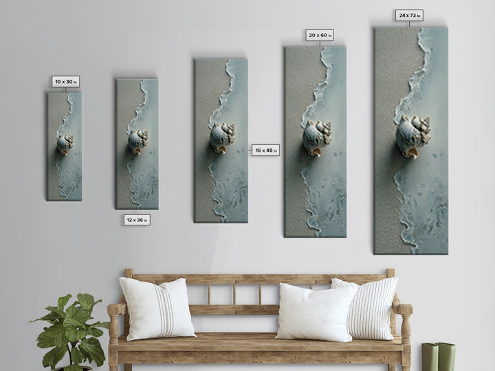 Minimal Seashell Still Life on Pale Sand Canvas Print, Bathroom Art, Textured Painting, Bathroom Decor, Fine Art, Spa, BAT-1x3-39