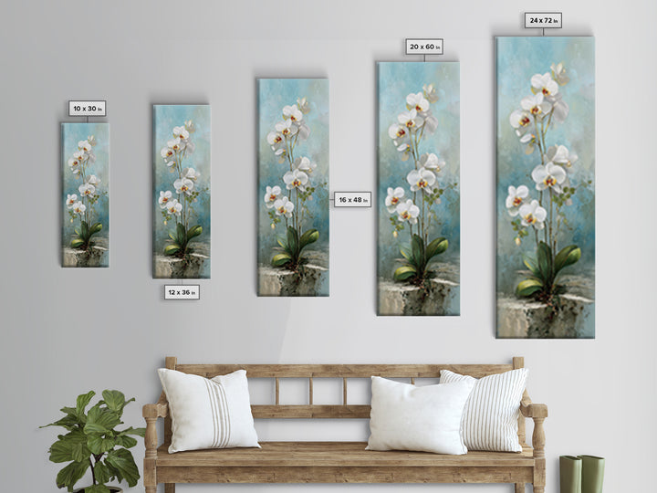 White Orchid on Warm Stone Background Canvas Print, Bathroom Art, Room Decor, Bathroom Decor, Spa, Custom Pet Portrait, BAT-1x3-40