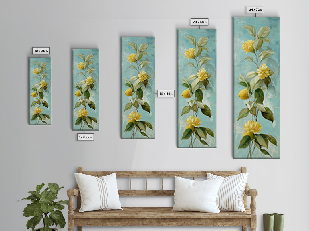 Lemon and Botanical Still Life Canvas Print, Bathroom Art, Bathroom Accessories, Bathroom Decor, Oil Painting, Spa, BAT-1x3-42