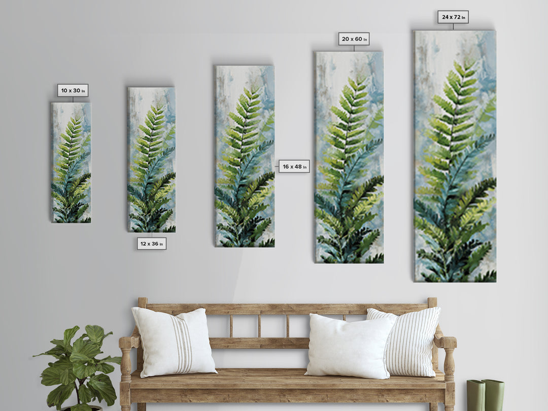 Green Fern Frond Closeup Framed Canvas Print, Bathroom Art, Modern Art, Bathroom Decor, Fine Art, Spa, Statement Artwork, BAT-1x3-46