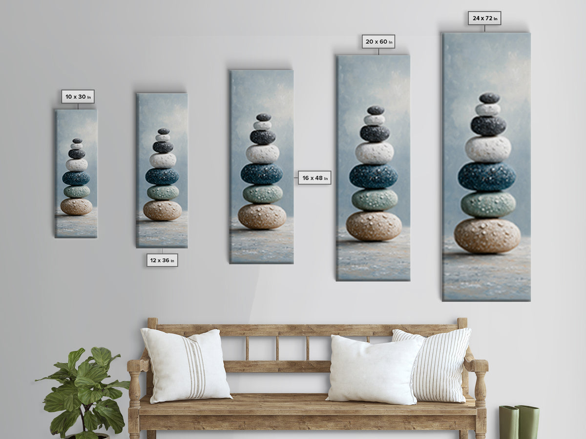 Monochrome Pebble Stack Canvas Print, Bathroom Art, Modern Wall Art, Bathroom Decor, Fine Art, Spa, Wall Decor, Neutral Decor, BAT-1x3-49