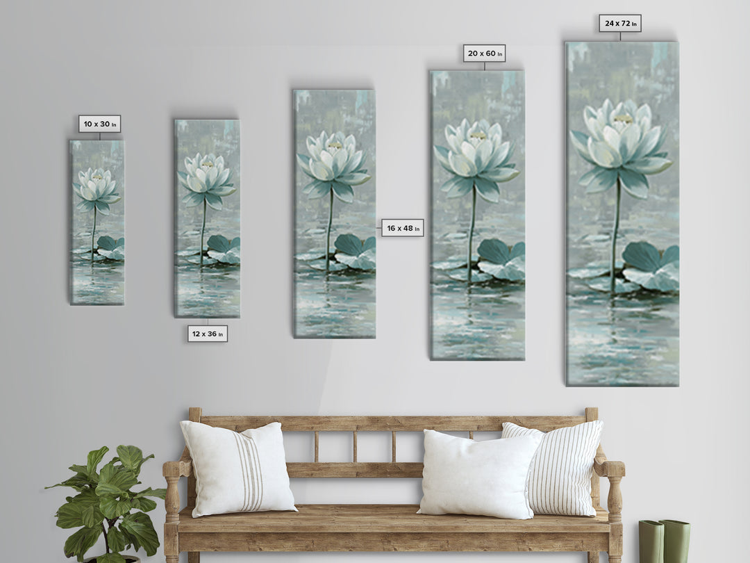Lotus Flower Floating on Calm Water Canvas Print, Bathroom Art, Contemporary Art, Bathroom Decor, Spa, Framed Wall Art, BAT-1x3-56