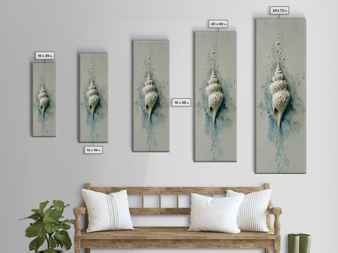Minimal Seashell Still Life on Pale Sand Canvas Print, Bathroom Art, Custom Pet Portrait, Bathroom Decor, Oil Painting, Spa, BAT-1x3-63
