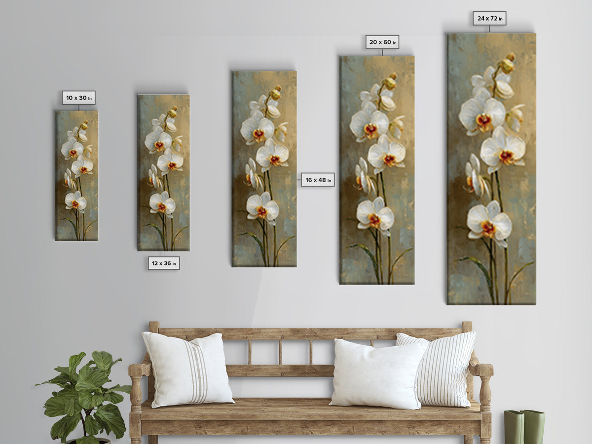 White Orchid on Warm Stone Background Framed Canvas Print, Bathroom Art, Home Decor, Bathroom Decor, Spa, Canvas Wall Art, BAT-1x3-64