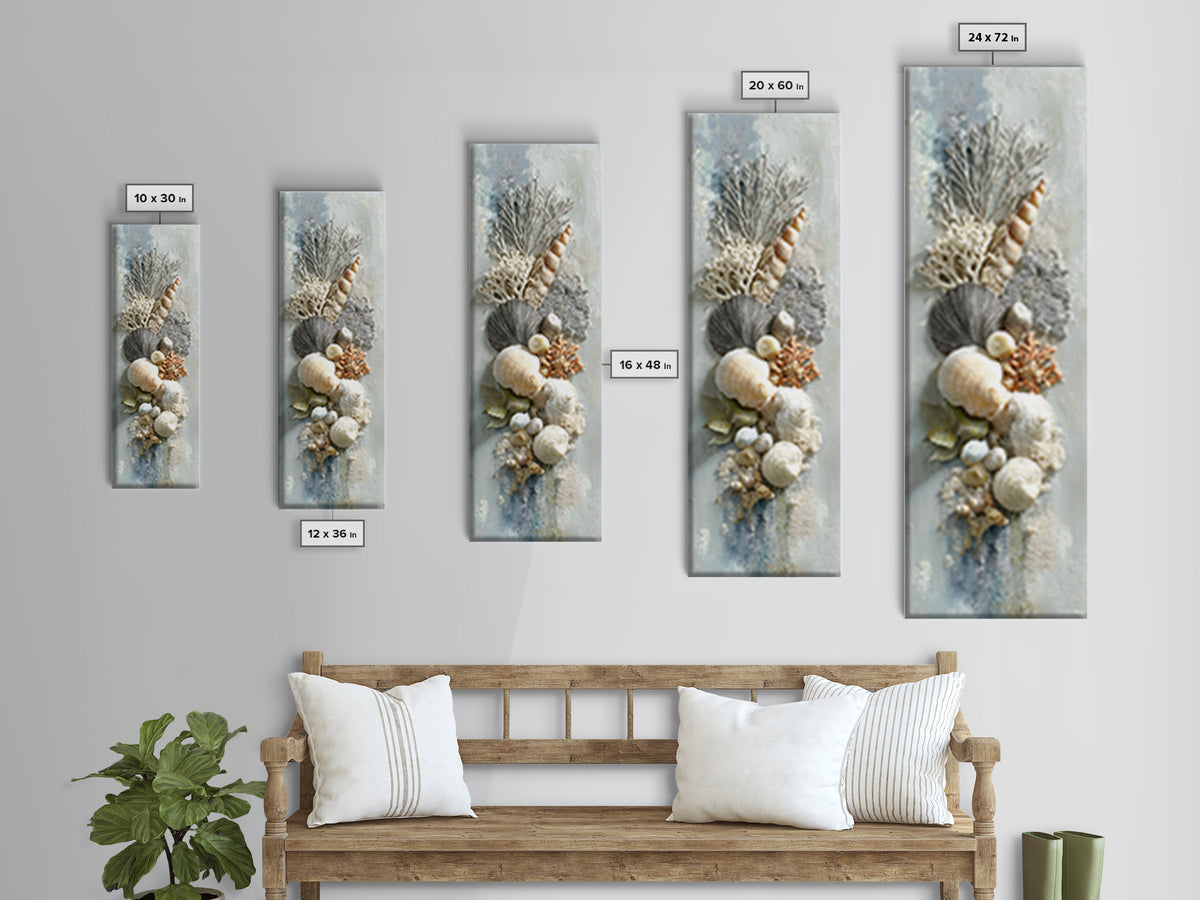 Coral and Shell Arrangement Framed Canvas Print, Bathroom Art, Bathroom Decor, Fine Art, Spa, Bathroom Accessories, Modern Art, BAT-1x3-71