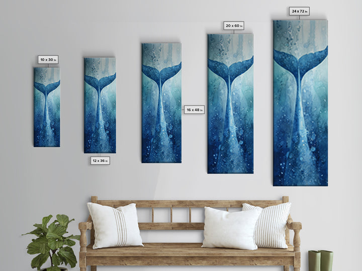 Watercolor Whale Tail Framed Canvas Print, Bathroom Art, Wall Hanging, Bathroom Decor, Oil Painting, Spa, Modern Art, BAT-1x3-75