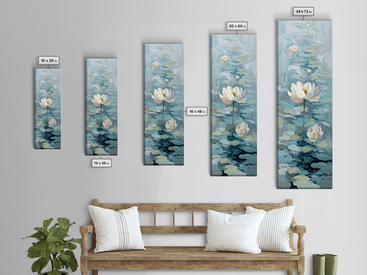 Lotus Flower Floating on Calm Water Framed Canvas Print, Bathroom Art, Funny Bathroom Art, Bathroom Decor, Watercolor Art, Spa, BAT-1x3-8