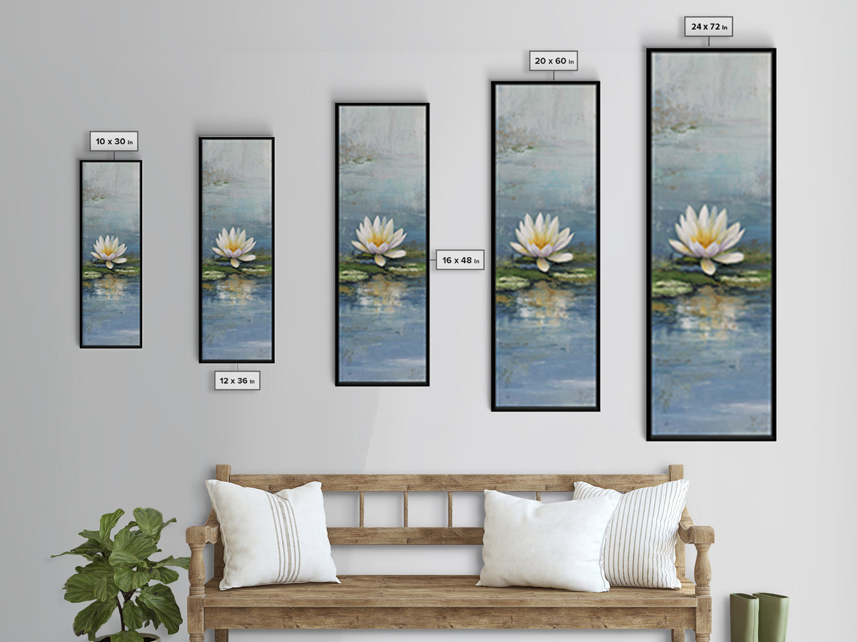Lotus Flower Floating on Calm Water Framed Canvas Print, Bathroom Art, Printable Wall Art, Bathroom Decor, Oil Painting, Spa, BAT-1x3-80