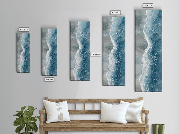 Calming Blue Ocean Wave Study Canvas Print, Bathroom Art, Art Print, Bathroom Decor, Fine Art, Spa, Custom Pet Portrait, BAT-1x3-85