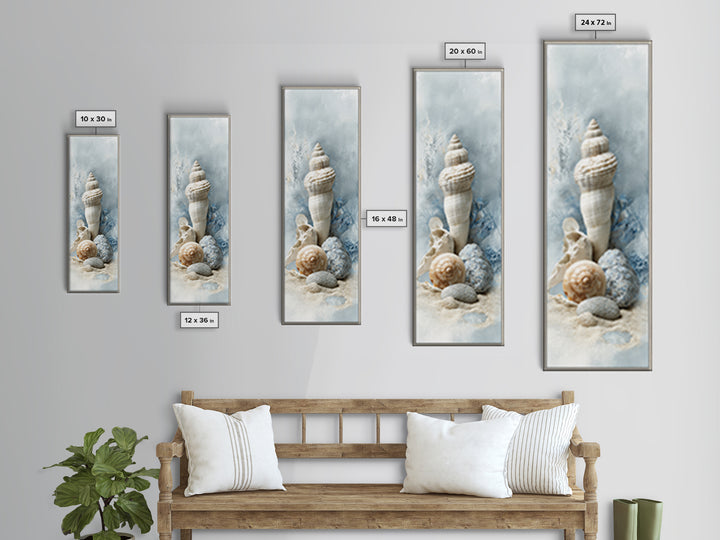Minimal Seashell Still Life on Pale Sand Framed Canvas Print, Bathroom Art, Canvas Wall Art, Bathroom Decor, Fine Art, Spa, BAT-1x3-87