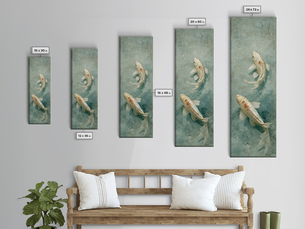 Minimal Koi Fish Swimming Through Clear Water Framed Canvas Print, Bathroom Art, Custom Pet Portrait, Bathroom Decor, Spa, BAT-1x3-92