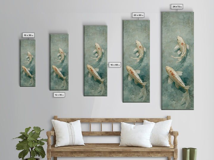 Minimal Koi Fish Swimming Through Clear Water Framed Canvas Print, Bathroom Art, Custom Pet Portrait, Bathroom Decor, Spa, BAT-1x3-92