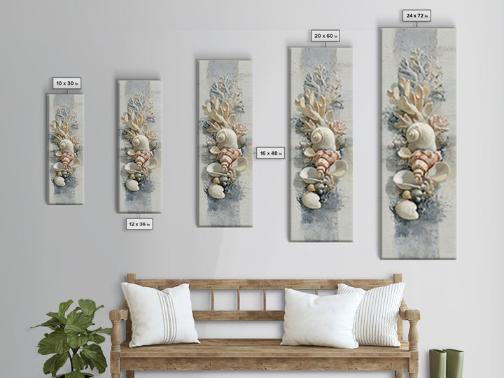 Coral and Shell Arrangement Canvas Print, Bathroom Art, Dopamine Decor, Bathroom Decor, Fine Art, Spa, Halloween Art, BAT-1x3-95