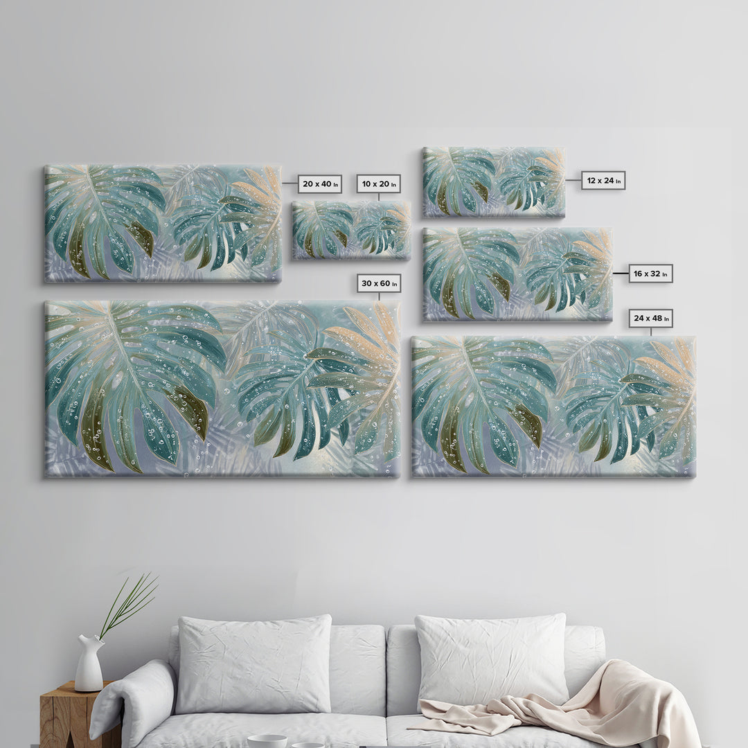Tropical Leaf Silhouette Framed Canvas Print, Bathroom Art, Fine Art Print, Bathroom Decor, Watercolor Art, Spa, Poster, BAT-2x1-10