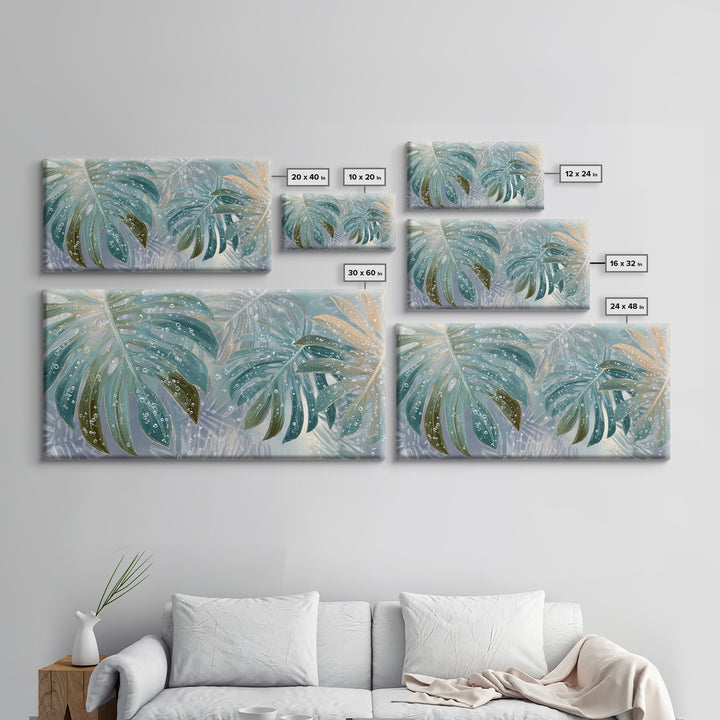 Tropical Leaf Silhouette Framed Canvas Print, Bathroom Art, Fine Art Print, Bathroom Decor, Watercolor Art, Spa, Poster, BAT-2x1-10