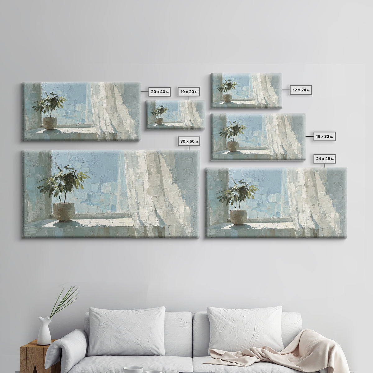 Sunlit Window Plant Shadow on Plaster Framed Canvas Print, Bathroom Art, Bathroom Print, Bathroom Decor, Watercolor Art, Spa, BAT-2x1-14
