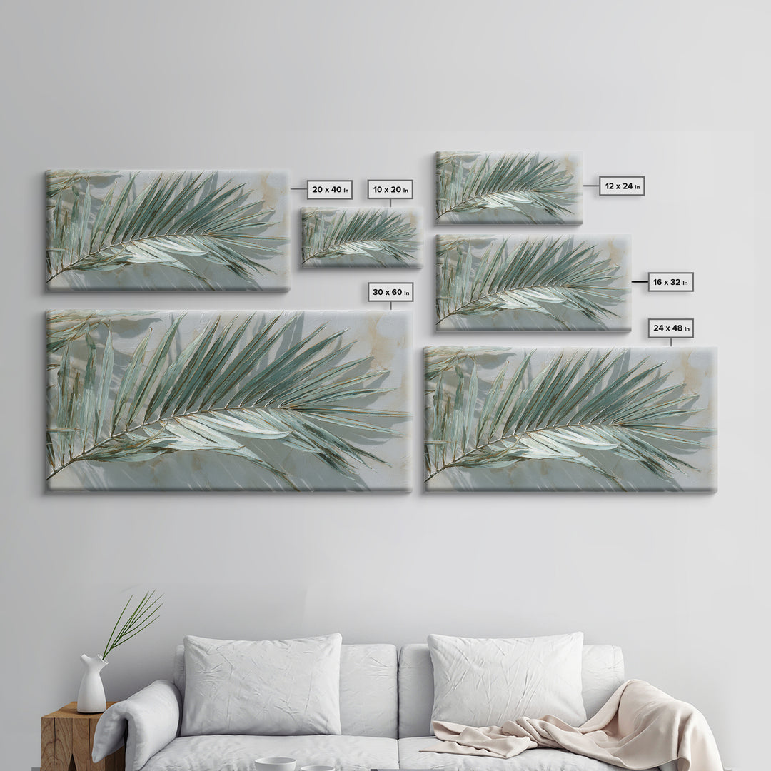 Simple Palm Frond on Off White Linen Framed Canvas Print, Bathroom Art, Bathroom Art Decor, Bathroom Decor, Abstract Art, Spa, BAT-2x1-19